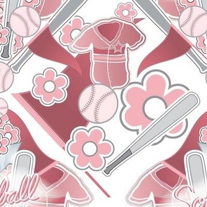 Softball Pink Damask—Jersey, Uniform, Softball, Pennant, Banner, Star