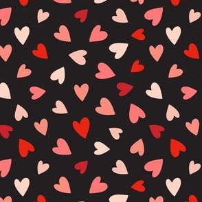 Red and pinks valentine hearts on black 6x6
