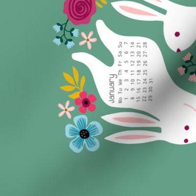Floral Rabbit Tea Towel Calendar 2024