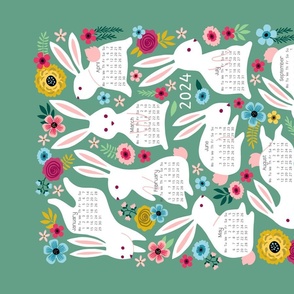 Floral Rabbit Tea Towel Calendar 2023