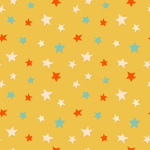 Little Stars | Retro colors Paper Cutout | Yellow Background