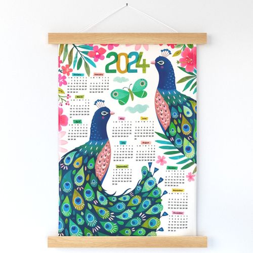 Tropical Peacocks 2023 Calendar (PANEL 27in x 18in)