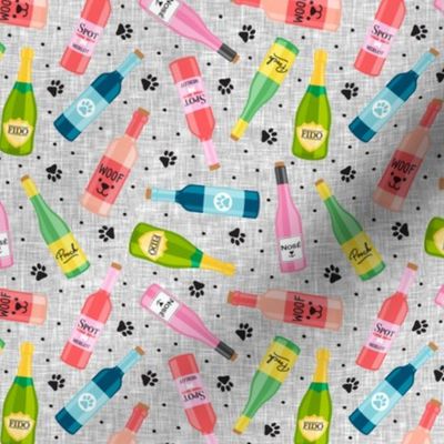 doggy wine - wine bottles dog themed - hot pink on grey - lad22