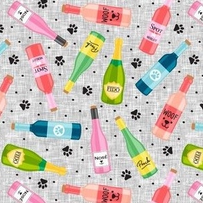 doggy wine - wine bottles dog themed - hot pink on grey - lad22