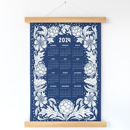 Calendar 2023 Victorian Artichoke and flowers Art nouveau navy