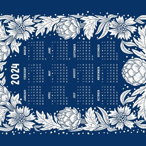 Calendar 2024 Victorian Artichoke and flowers Art nouveau navy