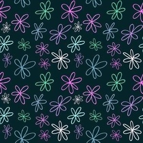 Purple and teal flowers outline