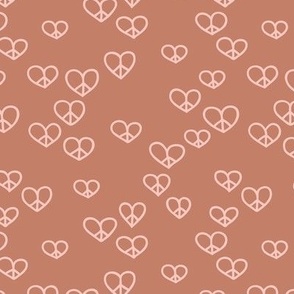 Love and peace - freehand hearts with hippie seventies peace symbol blush on tan 