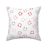 Valentine Romance - Sweet smiley with googly eyes hearts design red pink green on white 