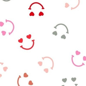 Valentine Romance - Sweet smiley with googly eyes hearts design red pink green on white 