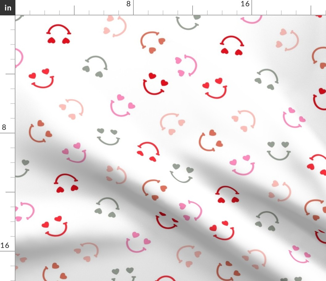 Valentine Romance - Sweet smiley with googly eyes hearts design red pink green on white 
