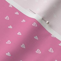 Tiny ditsy lovers - small hearts outline freehand valentine design white on pink 
