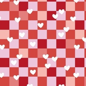 Retro Valentine hearts on checkerboard love design pink red vintage orange 