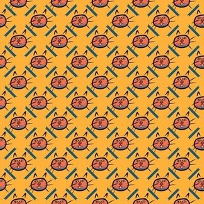 Favorite Things - Cat Grid - Marigold, Spice, Steel Blue - 175773, be1d00, ffb13a