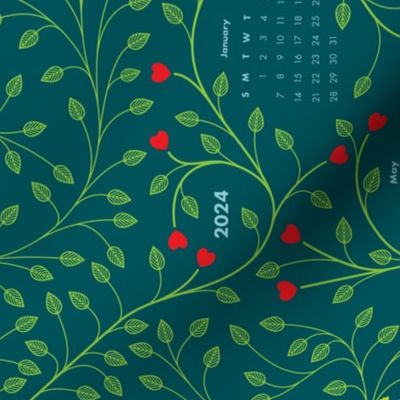 2024 calendar with blooming hearts