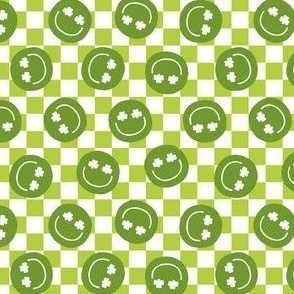 (small scale) Shamrock Happy Faces - lime green  grid - LAD22