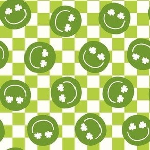 Shamrock Happy Faces - lime green  grid - LAD22