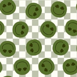 Shamrock Happy Faces - retro green grid - LAD22