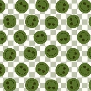 (small scale) Shamrock Happy Faces - retro green grid - LAD22