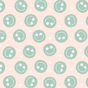 (small scale) Shamrock Happy Faces - pale pink - LAD22