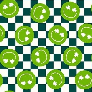 Shamrock Happy Faces - dark green grid - LAD22