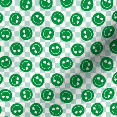 (small scale) Shamrock Happy Faces - mint grid - LAD22