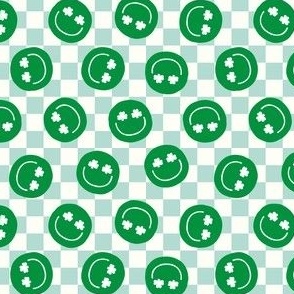 (small scale) Shamrock Happy Faces - mint grid - LAD22