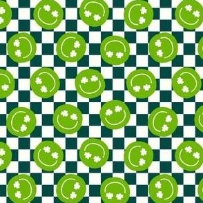 (small scale) Shamrock Happy Faces - dark green grid - LAD22