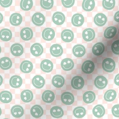(small scale) Shamrock Happy Faces - pink grid - LAD22