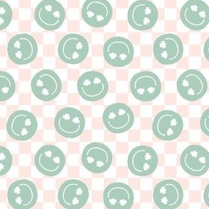 (small scale) Shamrock Happy Faces - pink grid - LAD22