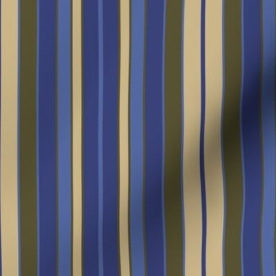 Eccentric Awning Stripe in Beige Khaki Green and Blue