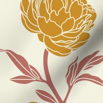 Woodblock peonies in gold and rose - large 