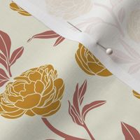 Woodblock peonies in gold and rose- small 