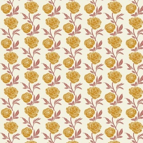 Woodblock peonies in gold and rose- small 