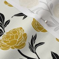 Woodblock peonies in black and gold- small 