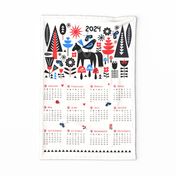 2024 Calendar - Take a stroll outside Whimsical Calendar with horse, birds, butterflies  in red and blue