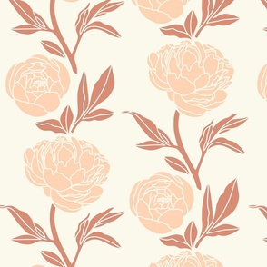 Woodblock peonies in blush and rose - large scale