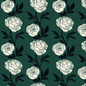 Woodblock peonies on dark teal - medium 