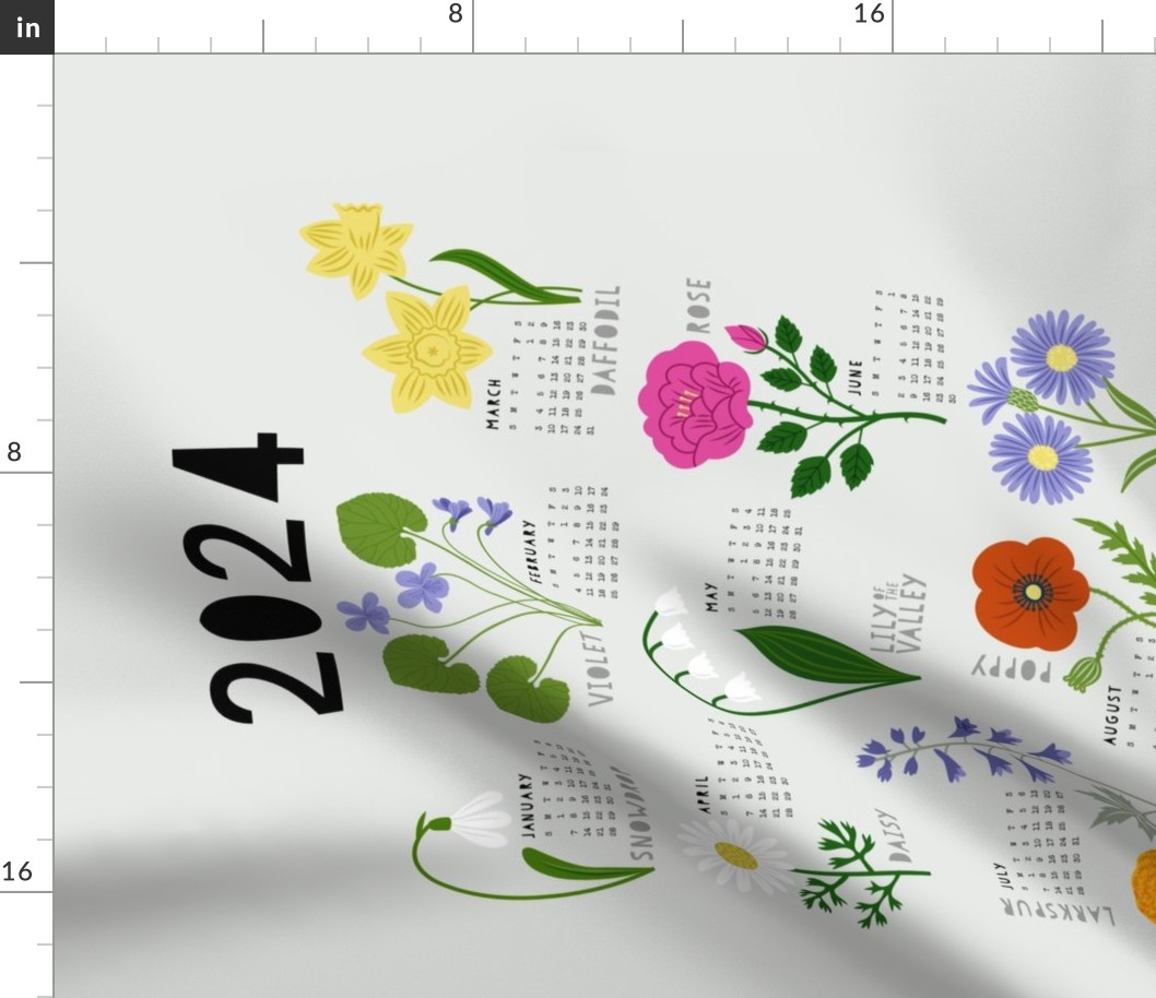 Birth Flowers Tea Towel Calendar 2024