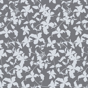Clematis Flower Silhouette Pattern In Neutral Greys  Smaller Scale