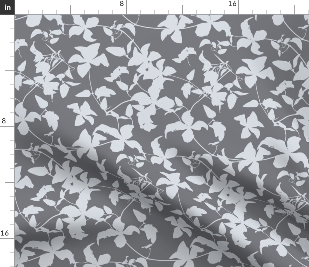 Clematis Flower Silhouette Pattern In Neutral Greys  Smaller Scale