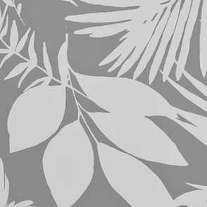 Tropical Monstera And Palm Leaf Pattern In Neutral Greys
