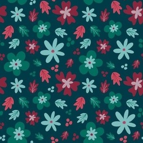 Green and Red Christmas Flowers on dark background