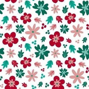 Green and Red Christmas Flowers on White