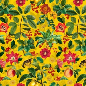 Hygge Autumn Flower And Leaf Cottagecore Pattern On Yellow