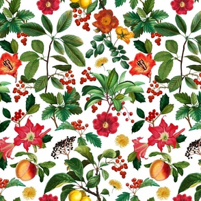 Hygge Autumn Flower And Leaf Cottagecore Pattern On White