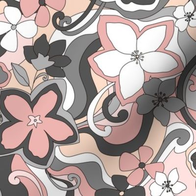 200 Flowers and Swirls pink grey