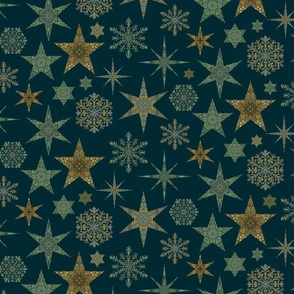 William Morris Tribute Nostalgic Christmas Star Pattern Emerald Green Medium Scale