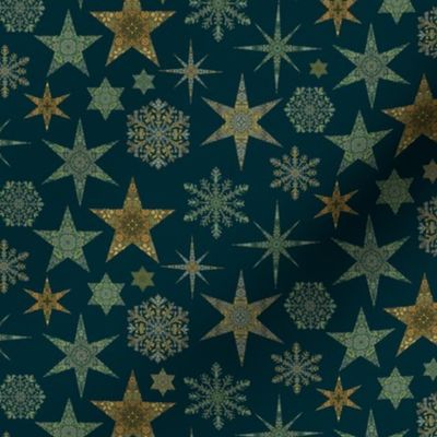 William Morris Tribute Nostalgic Christmas Star Pattern Emerald Green Smaller Scale