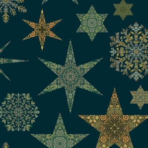 William Morris Tribute Nostalgic Christmas Star Pattern Emerald Green